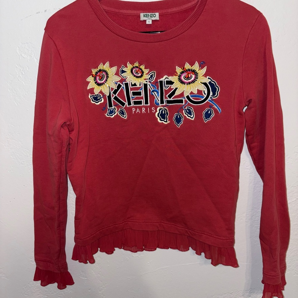 Kenzo Passion Flower Pullover Sweatshirt Coral Red size S